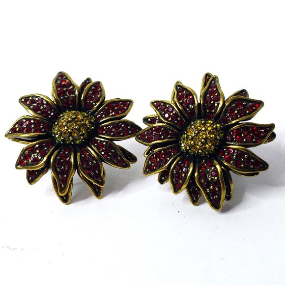 Heidi Daus Ruby-Red and Light Topaz Crystal Omega Back Floral Earrings NWOT - Picture 2 of 9